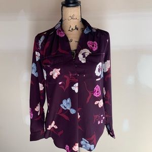 Ann Taylor burgundy floral blouse